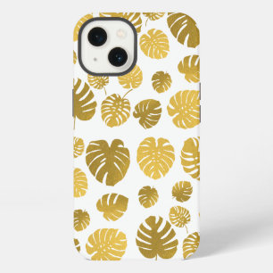 Etui iPhone 13 Motif de feuilles tropicales Monstera or moderne