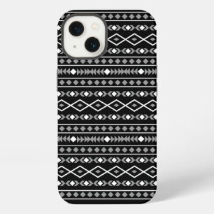 Etui iPhone 13 Motif de formes aztèques gris blanc noir