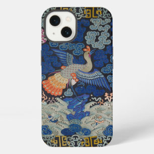 Etui iPhone 13 Motif de grue chinoise vintage : bleu impérial