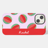 Etui iPhone 13 Motif de pastèque tranchée sur fond rose (Verso Horizontal)