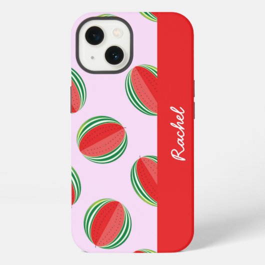 Etui iPhone 13 Motif de pastèque tranchée sur fond rose (Verso)