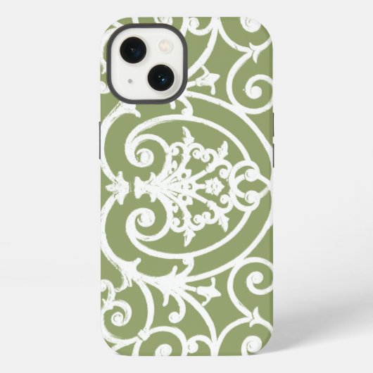 Etui iPhone 13 Motif de rinceaux vert olive étui iPhone Case-Mate (Verso)