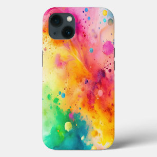Etui iPhone 13 Motif de taches d'aquarelle abstraite vibrant