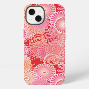 Etui iPhone 13 Motif de tourbillon abstrait, rose, corail, pêche