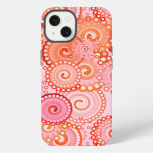 Etui iPhone 13 Motif de tourbillon fractal, corail et rose