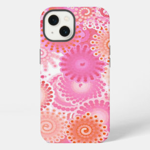 Etui iPhone 13 Motif de tourbillon fractal, nuances de rose et de