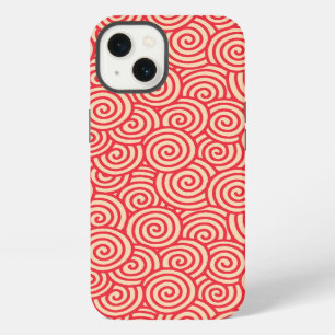 Etui iPhone 13 Motif de tourbillon japonais - orange corail
