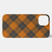 Etui iPhone 13 Motif en diagonale tartan simple en orange foncé (Verso Horizontal)