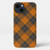 Etui iPhone 13 Motif en diagonale tartan simple en orange foncé (Verso)