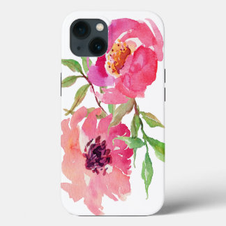 Etui iPhone 13 Motif floral aquarelle rose féminin