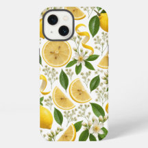 Motif floral botanique et citron pressé réaliste