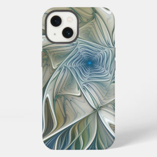 Etui iPhone 13 Motif floral de rêve abstrait bleu kaki fractal
