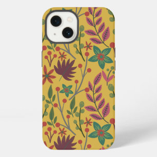 Etui iPhone 13 Motif floral sans couture fleurs jaunes et feuille