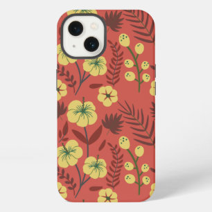 Etui iPhone 13 Motif floral sans couture fleurs jaunes et rouges