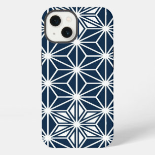Etui iPhone 13 Motif japonais Asanoha - bleu marine