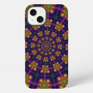 Etui iPhone 13 Motif kaléidoscope royal pourpre et or