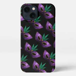 Etui iPhone 13 Motif Mardi Gras Masque Purple Green Sparkings