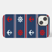 Etui iPhone 13 Motif Nautique Rouge Blanc Et Bleu (Verso Horizontal)