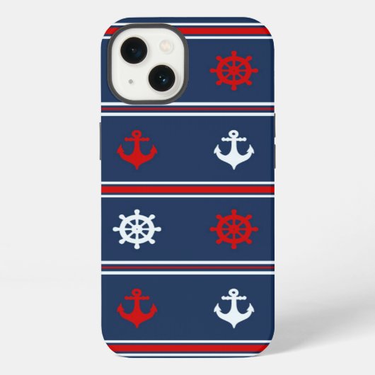 Etui iPhone 13 Motif Nautique Rouge Blanc Et Bleu (Verso)
