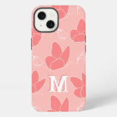 Etui iPhone 13 Motif papillon rose corail moderne Monogram M (Verso)