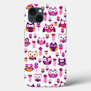 Etui iPhone 13 motif rétro coloré de hibou oiseau