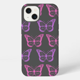Etui iPhone 13 Motif rétro fille papillon floral rose violet