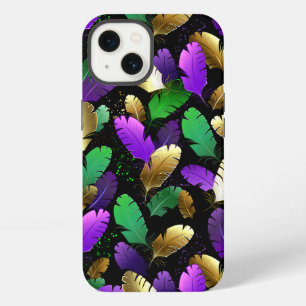 Etui iPhone 13 Motif sans couture avec des plumes de Mardi Gras