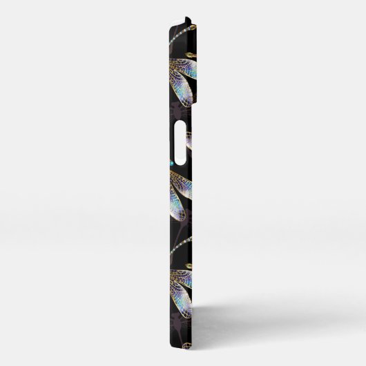 Etui iPhone 13 Motif sans couture avec libellules d'or (Côté droit)