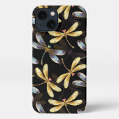 Etui iPhone 13 Motif sans couture avec libellules d'or (Verso)