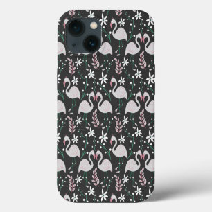 Etui iPhone 13 Motif sans couture de flamant rose blanc sur fond 