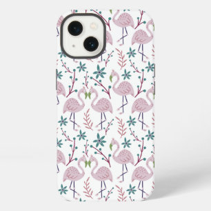 Etui iPhone 13 Motif sans couture de flamant rose sur fond blanc