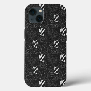 Etui iPhone 13 Motif sans couture de fruits noir et blanc Tropica