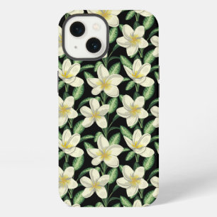 Etui iPhone 13 Motif sans couture tropical fleurs blanches feuill