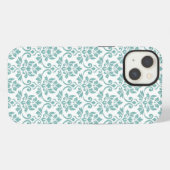 Etui iPhone 13 Motif sarcelle feuille de Damas (Verso Horizontal)