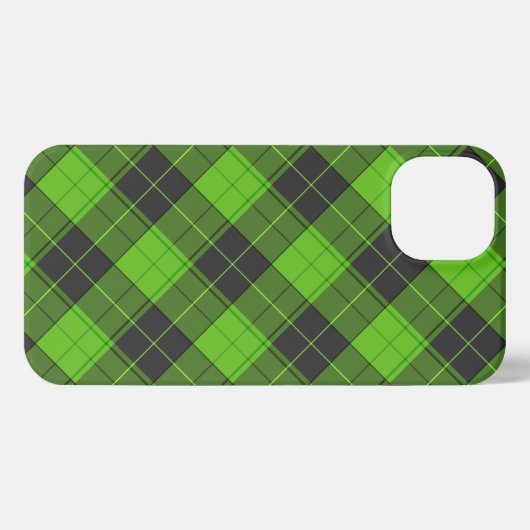Etui iPhone 13 Motif tartan simple en diagonale vert foncé (Verso Horizontal)