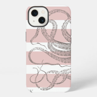 Etui iPhone 13 Nautique Vintage Octopus Côtier Pink Stripes
