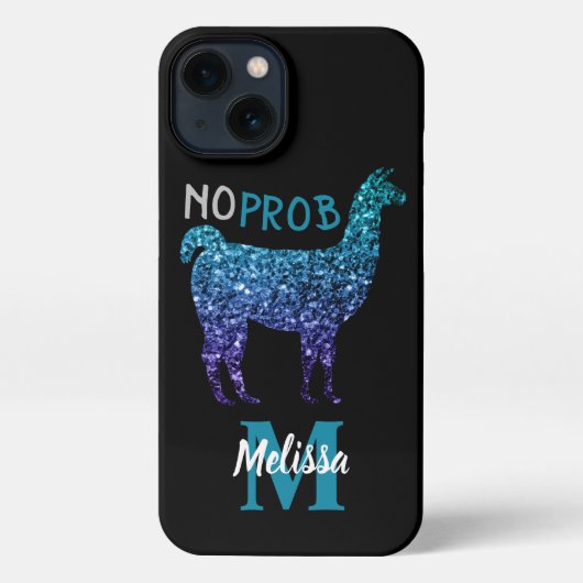 Etui iPhone 13 No Prob Llama Aqua blue ombre Sparkings Monogram (Verso)
