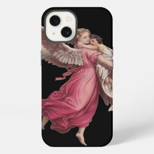Etui iPhone 13 Noël vintage, ange gardien victorien