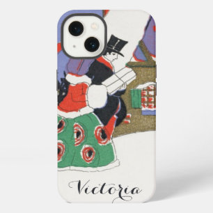 Etui iPhone 13 Noël vintage, couple victorien allant à une fête