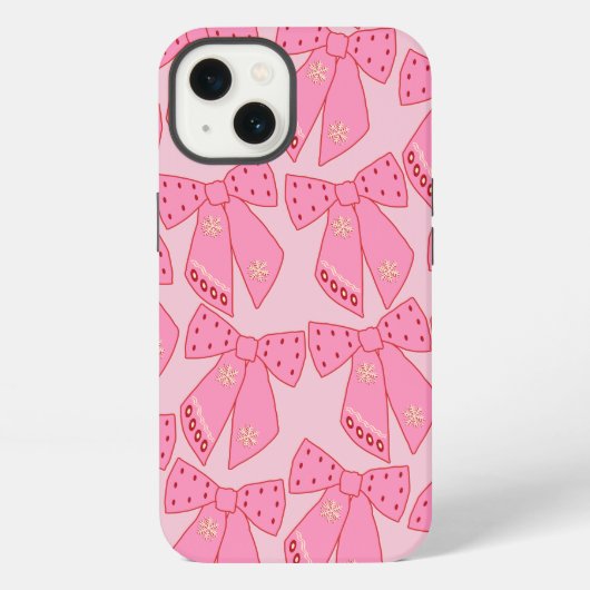 Etui iPhone 13 Nœuds de Noël roses (Verso)