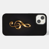 Etui iPhone 13 Noir 4 Luxe iPhone 13, Clé de Sol Dorée (Verso Horizontal)