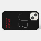 Etui iPhone 13 Noir Blanc Rouge Chic Monogramme Ajouter Nom (Verso Horizontal)