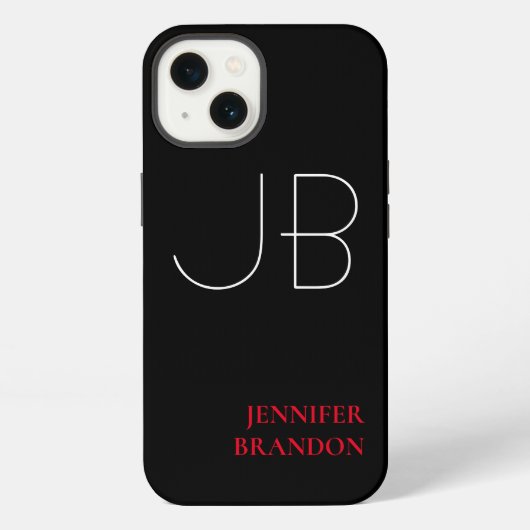 Etui iPhone 13 Noir Blanc Rouge Chic Monogramme Ajouter Nom (Verso)