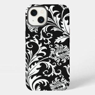 Etui iPhone 13 Noir Et Blanc Floral Damas Vintage Motif