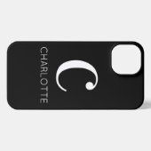 Etui iPhone 13 Noir et blanc moderne nom de monogramme minimal (Verso Horizontal)