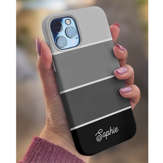 Etui iPhone 13 Noir et gris | Ombre Stripes avec script