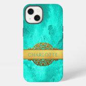 Etui iPhone 13 Nom abstrait Aqua et Or (Verso)