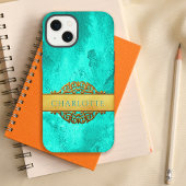 Etui iPhone 13 Nom Aqua et Gold Abstrait