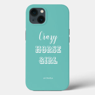 Etui iPhone 13 Nom de fille de cheval turquoise drôle Crazy Horse