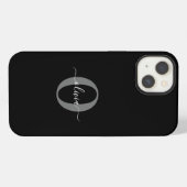 Etui iPhone 13 Nom de script de monogramme personnalisé Noir Blan (Verso Horizontal)